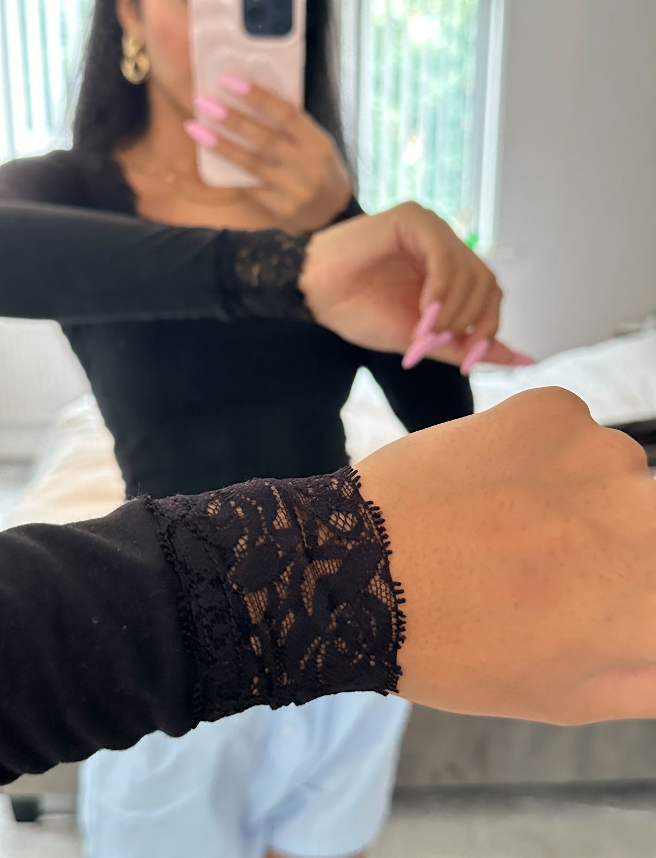 LACE TRIM LONG SLEEVE TOP